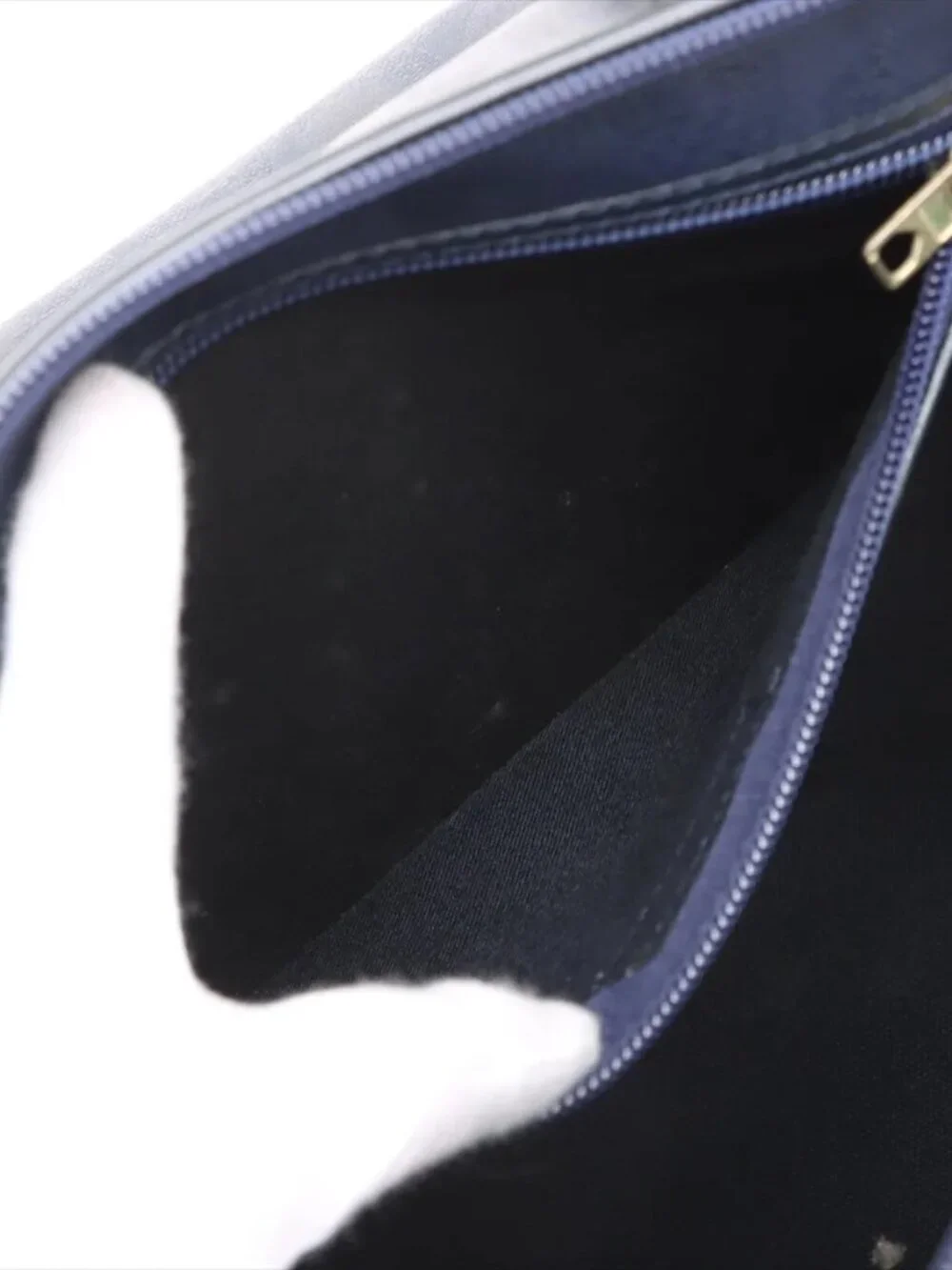 Rare Vintage Dior Navy Blue Leather Top-Handle Bag with Gold Accent